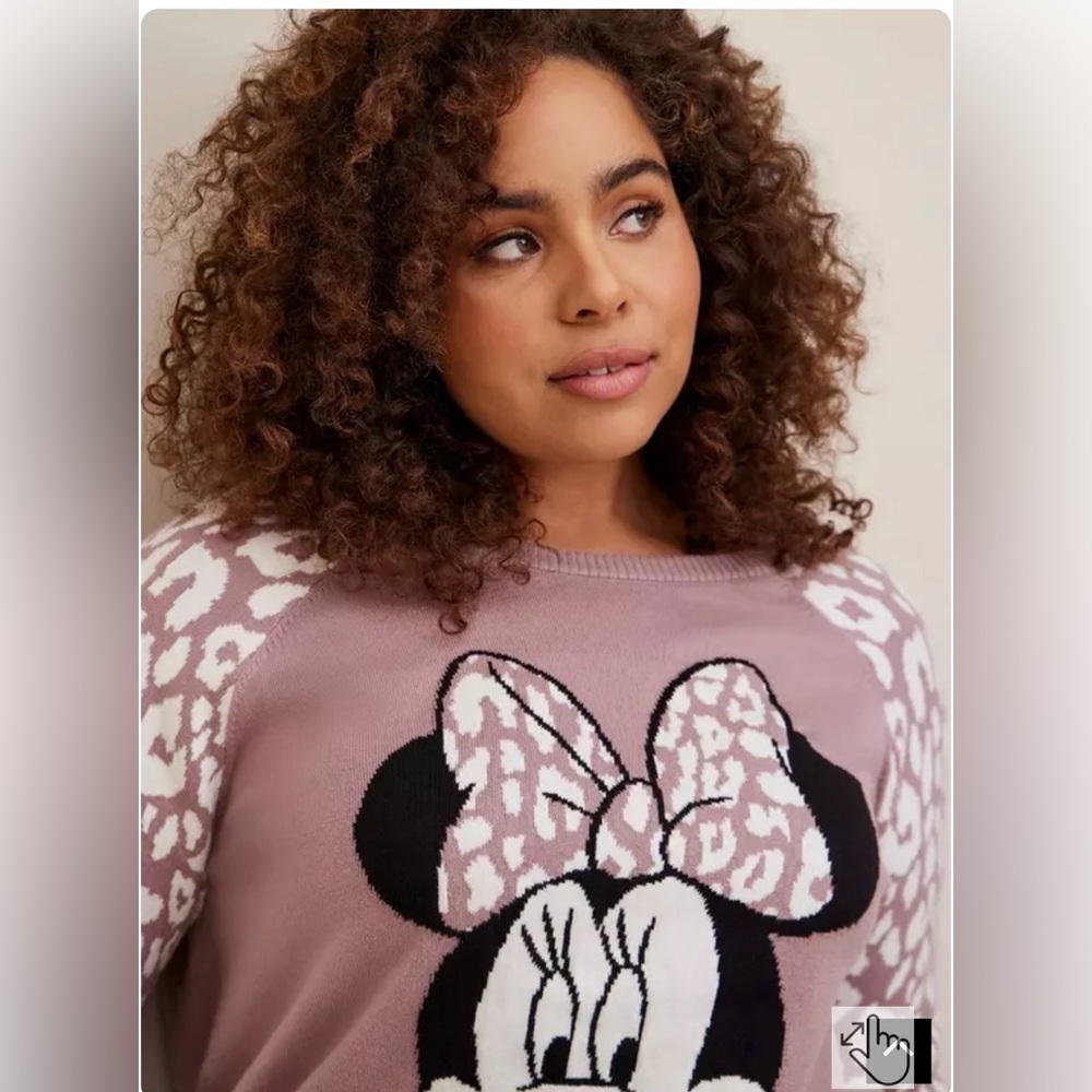 TORRID: Disney Minnie Mouse Pullover Leopard Raglan Sweater in Mauve - Picture 2 of 12